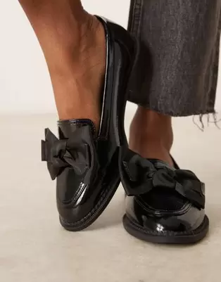 ASOS DESIGN - Memphis - Sorte flade sko med sløjfedetalje