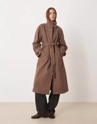 ASOS DESIGN - Brun formel longline-trenchcoat med ståkrave