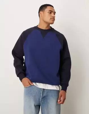 ASOS DESIGN - Marineblå afslappet sweatshirt med raglanærmer - Del af sæt