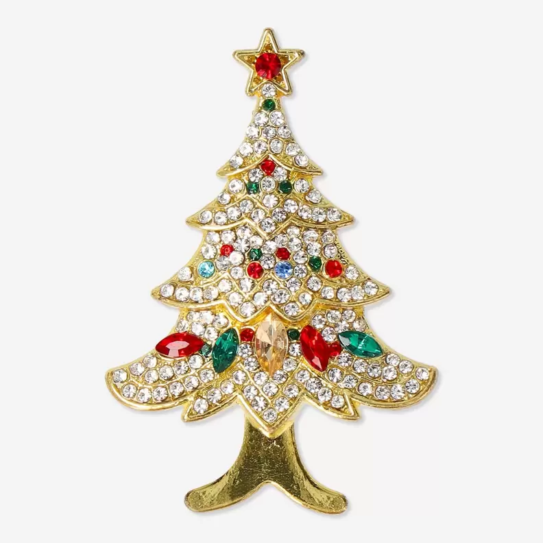 Broche med juletræ i guld