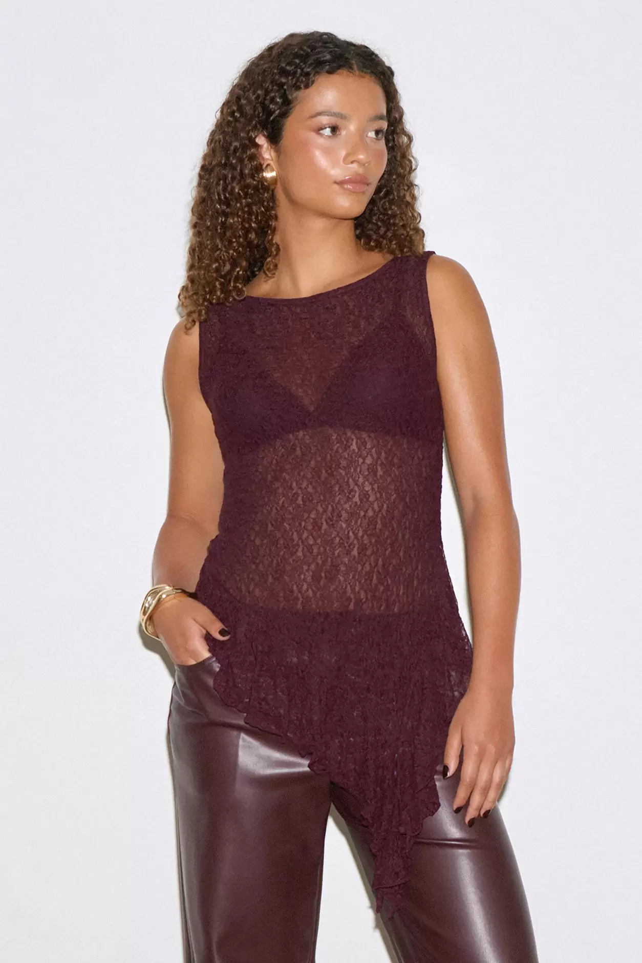 Asymmetric lace top