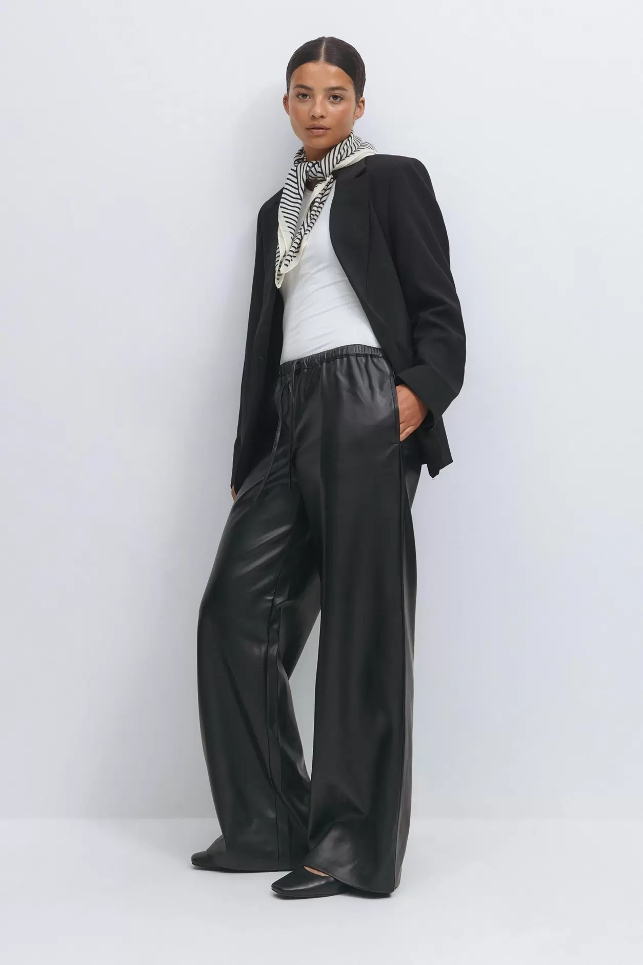 Wide drawstring pu trousers