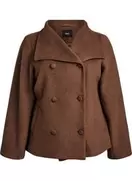 Kort jakke med krave og stofbetrukne knapper