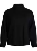 Strikbluse med merinould og rullekrave