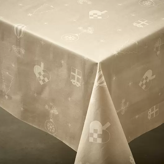 Nordisk Tekstil Juletid damask dug hørfarvet 140x270 cm