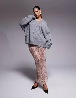 ASOS DESIGN - Pink maxinederdel med pailletter i fint blondestof