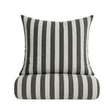 Blok strib sengetøj 140x220 cm oliven/sand