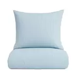 Multi strib sengetøj 140x220 cm lys blå