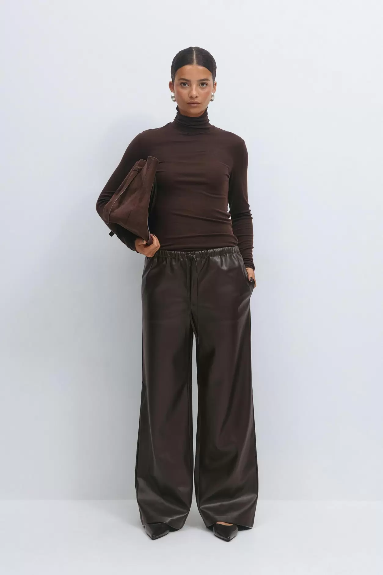 Wide drawstring pu trousers