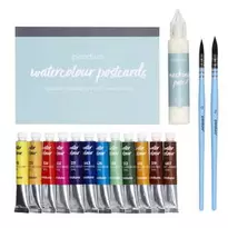 Mal flotte postkort med akvarelfarve! Akvarelblok, 12×8 ml farve + 2 pensler