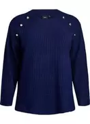 Ribstrikket sweater med dekorative knapper