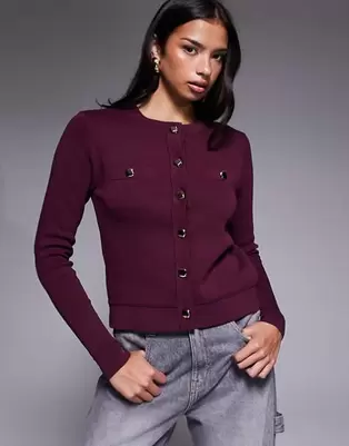 River Island - Bordeaux cardigan med knapdetaljer