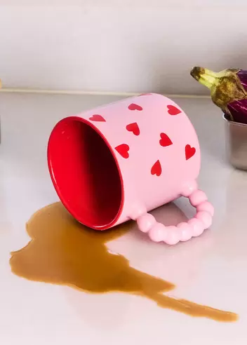 Pink mug with red hearts - 350 ml