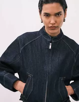 Calvin Klein Jeans - Cropped denimjakke uden krave i mørk denim