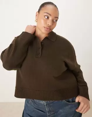ASOS DESIGN Curve - Chokoladebrun og strikket polo