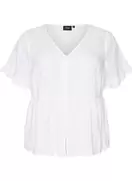 Bluse i hør og viskose med V-udskæring og knaplukning