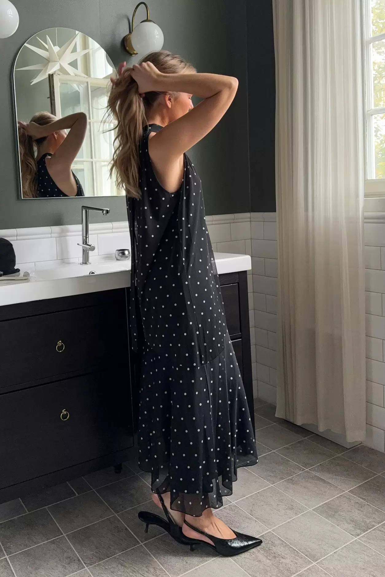 Halterneck asymmetric dress