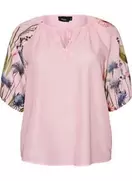 Bluse med bindebånd og blomsterprint på ærmerne