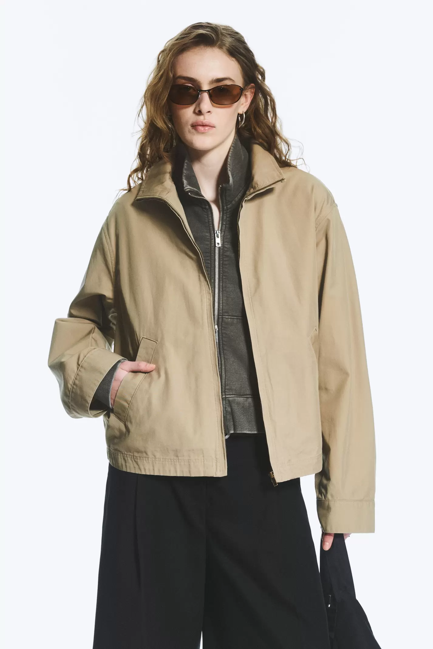 RELAXED FUNNEL-NECK COTTON JACKET