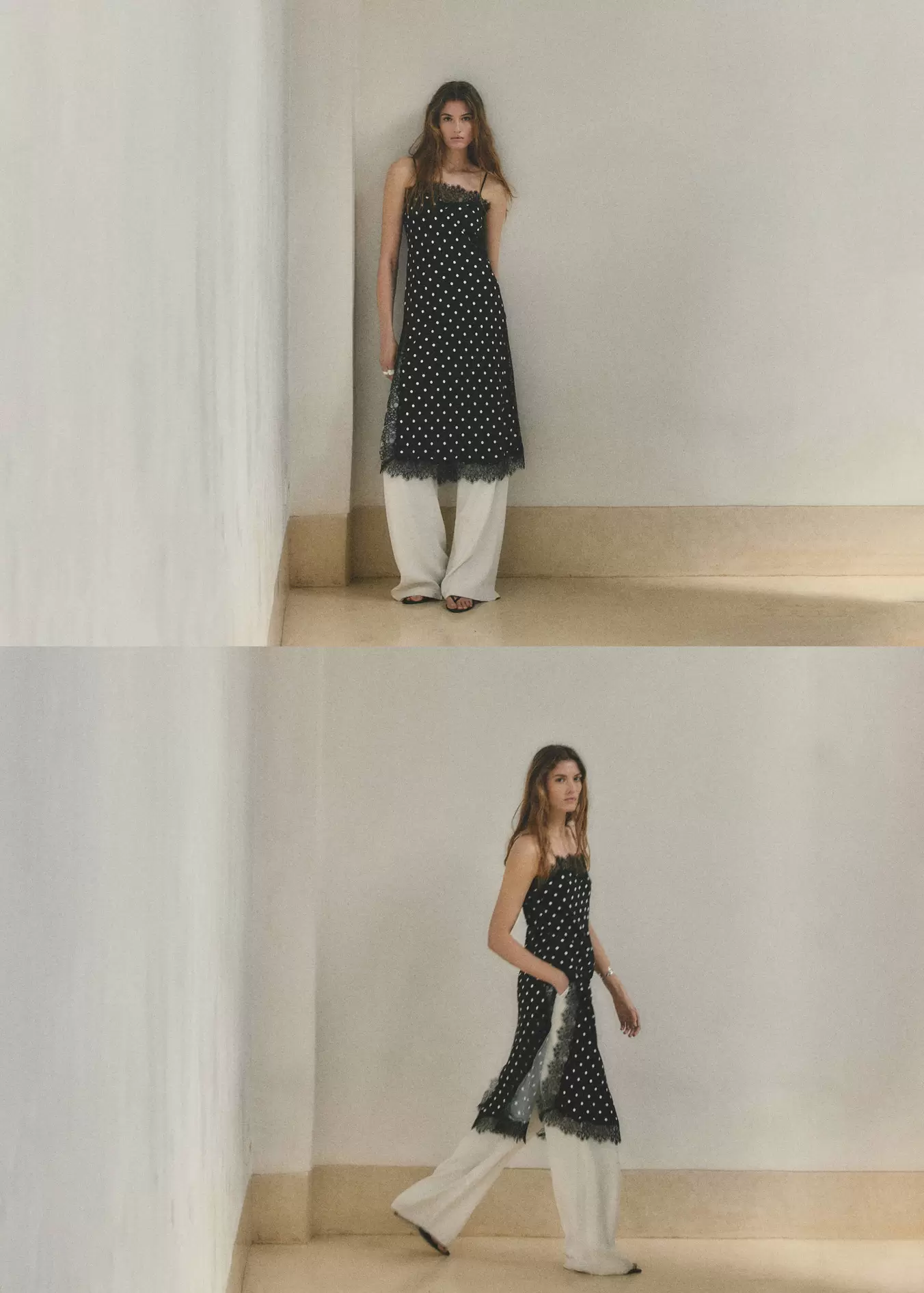 Top largo encaje lunares