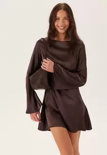 Satin Trumpet Sleeve Short Dress
