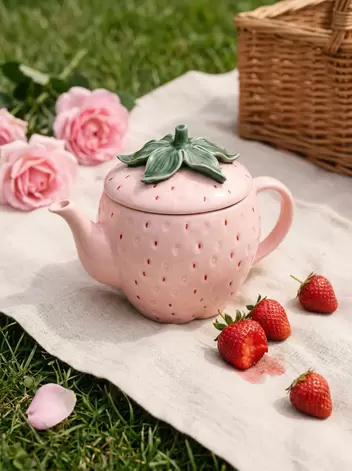 Pink strawberry teapot with lid