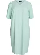 Midikjole i hør og viskose med korte ærmer