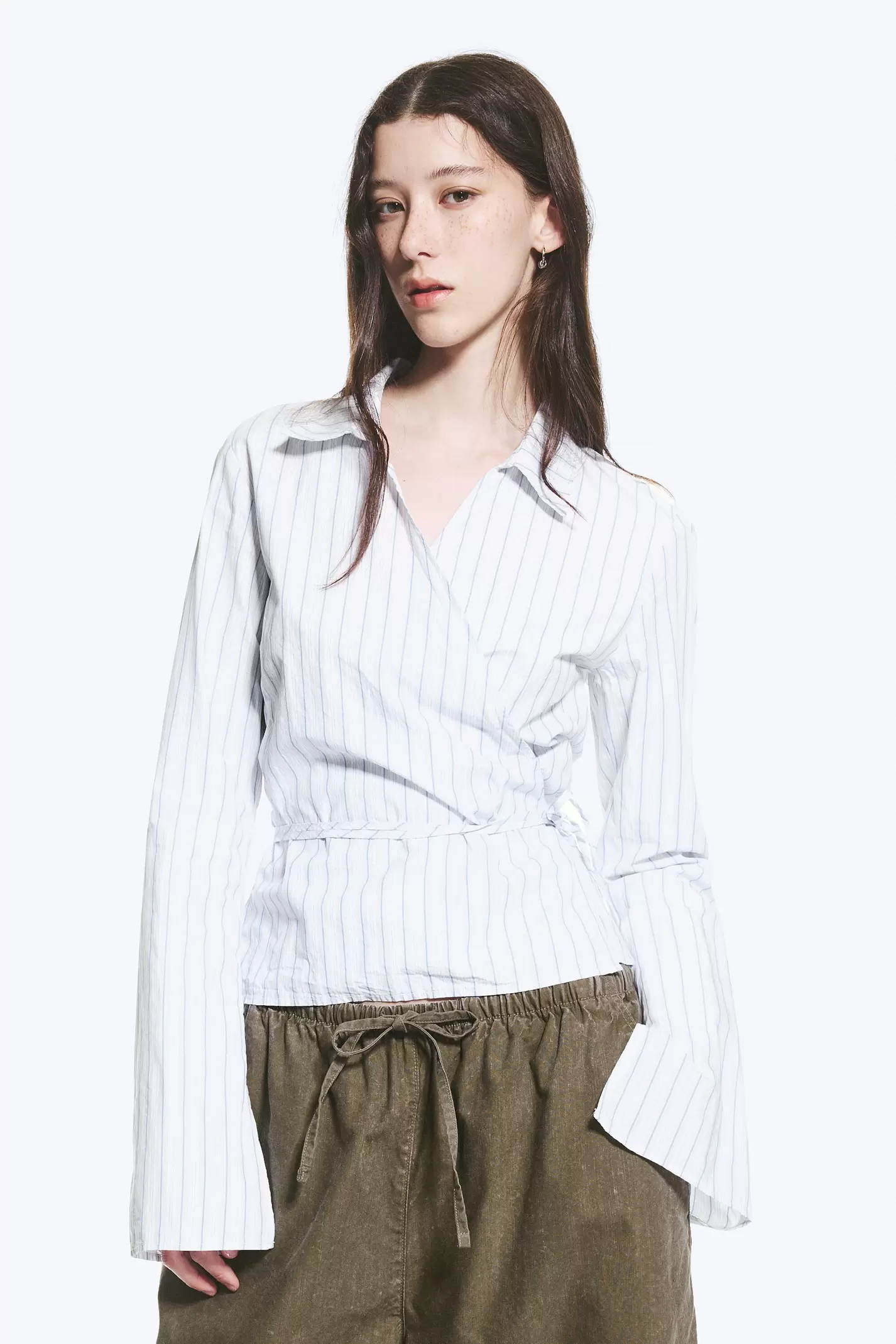 LONG-SLEEVED WRAP POPLIN SHIRT