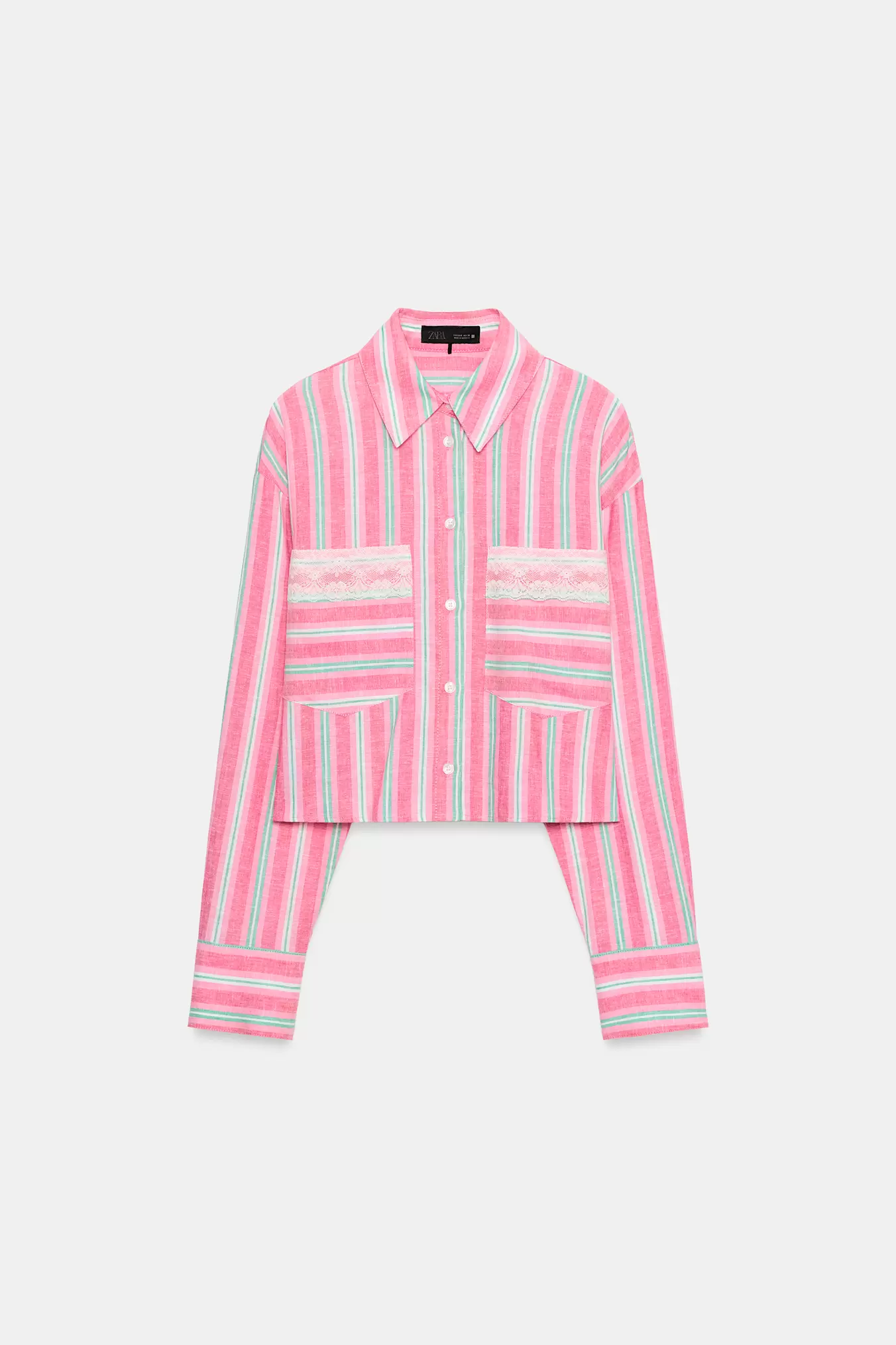 KORT STRIBET SKJORTE MED BLONDER