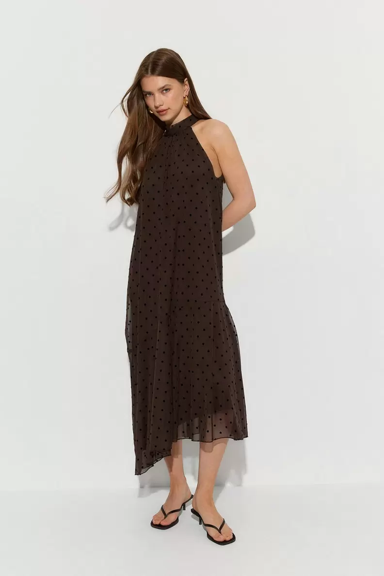 Halterneck asymmetric dress