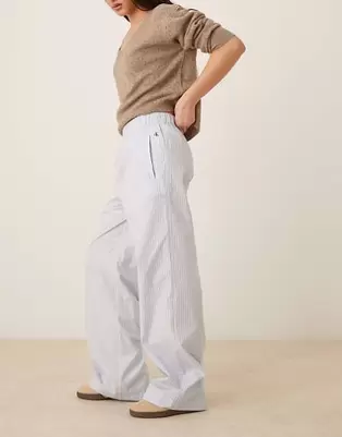 Calvin Klein Jeans - Lyseblå poplin-bukser med elastisk talje og nålestriber
