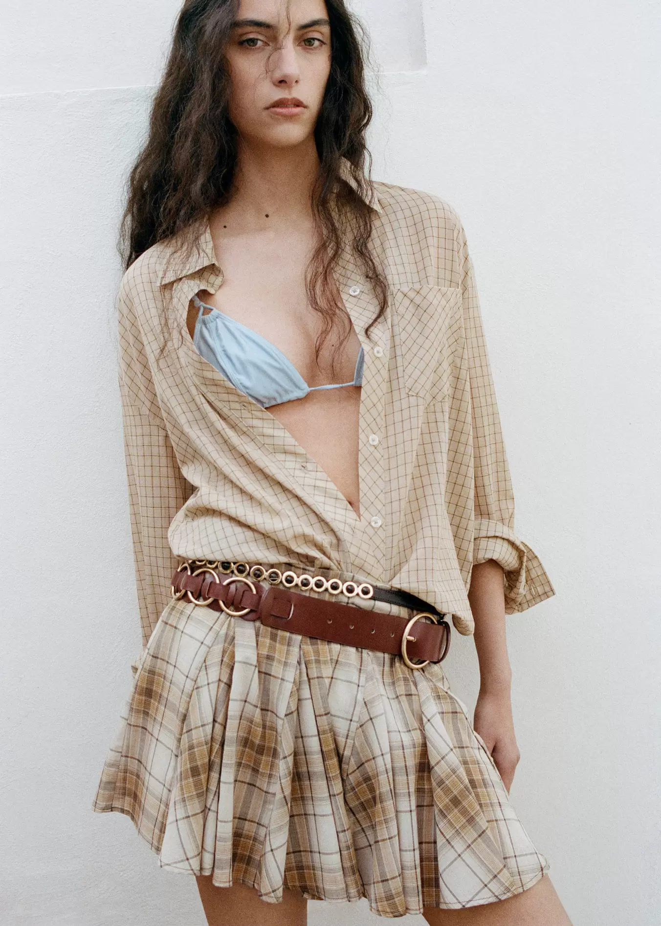 Pleated check skirt