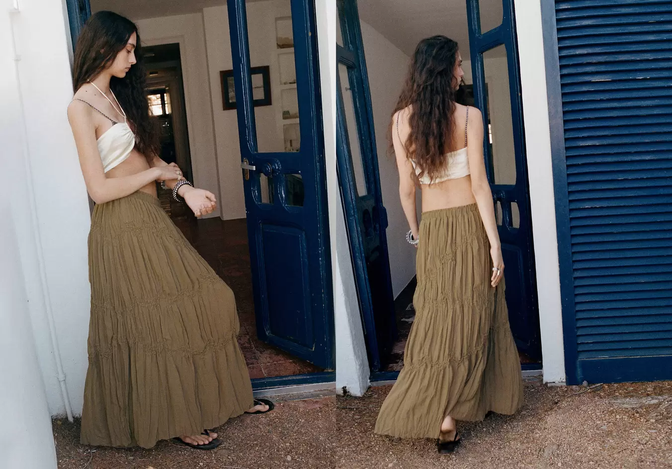 Gathered skirt with bead embellishment