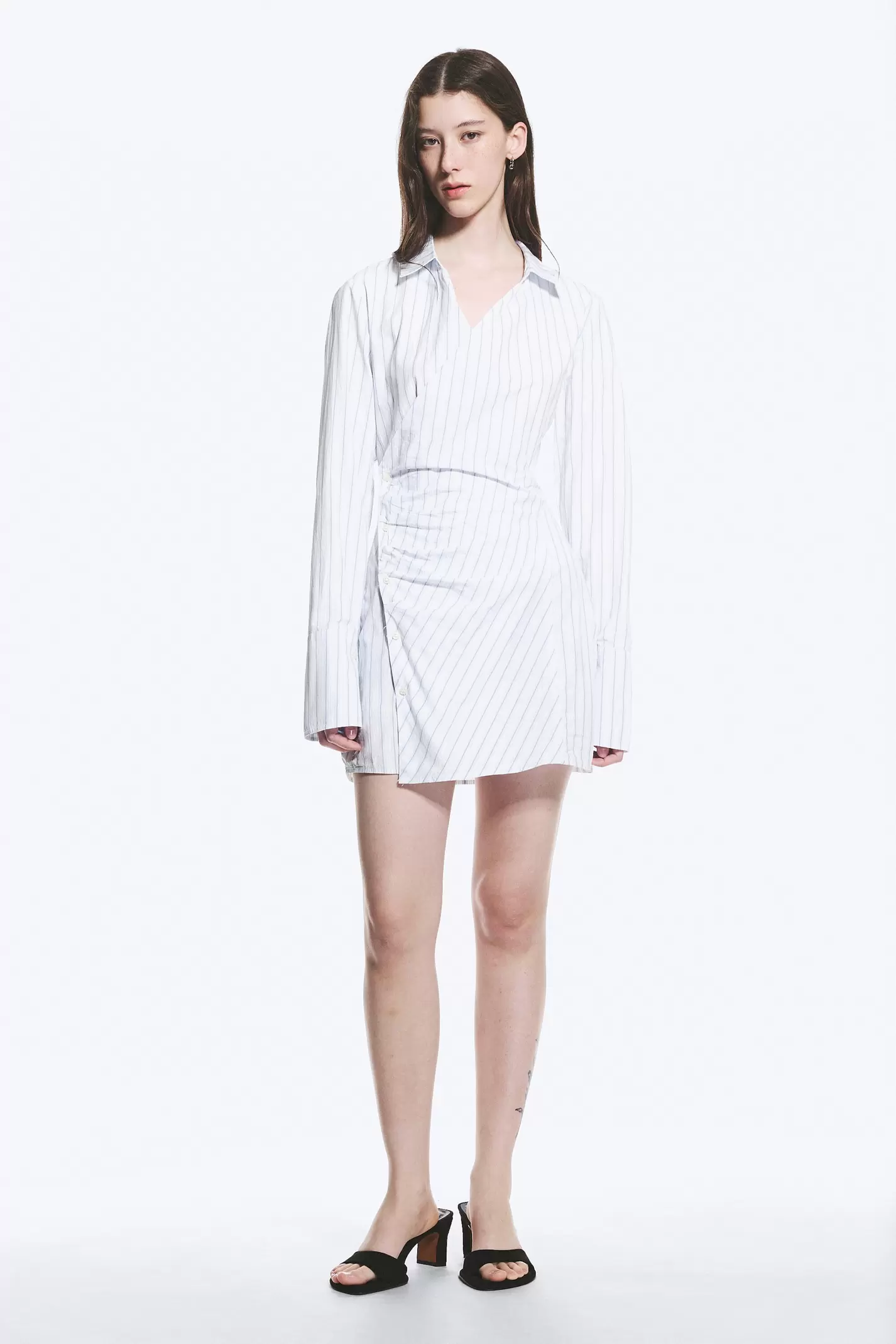 LONG-SLEEVED ASYMMETRIC MINI SHIRT DRESS