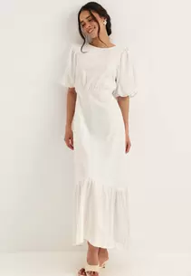 Balloon Sleeve Linen Maxi Dress