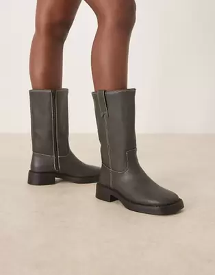 ASOS DESIGN - Colby - Vintagegrå pull on-truckerstøvler i knælængde