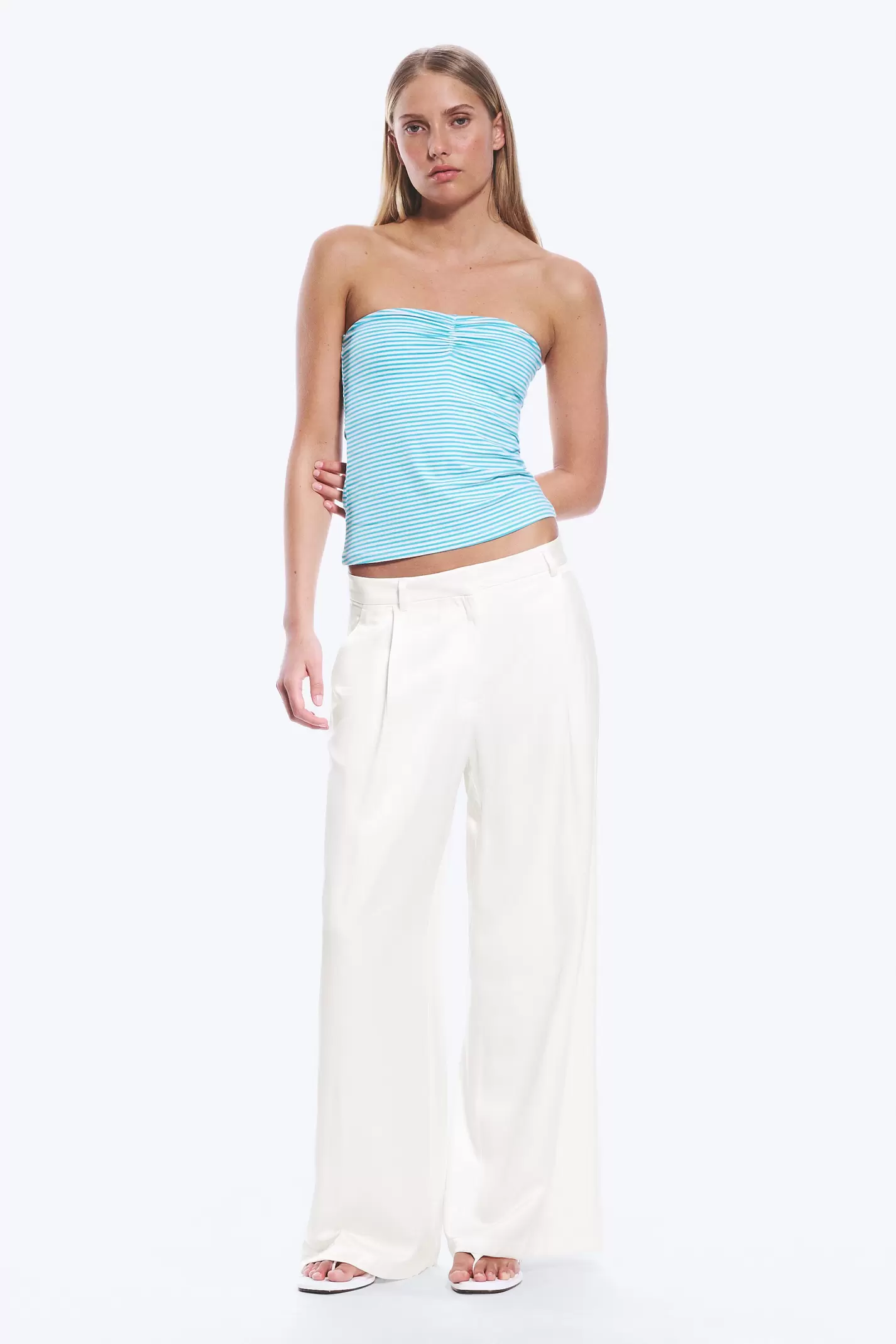 HIGH WAISTED WIDE LEG SATIN TROUSERS