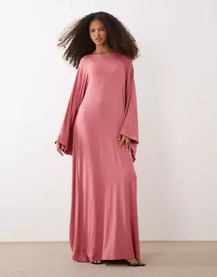IYAL - Lyserød kaftan-maxikjole i jersey med dramatiske brede ærmer