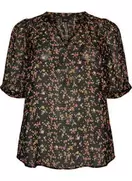 Bluse med blomsterprint og V-udskæring