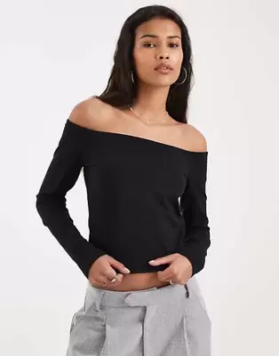 ASOS DESIGN - Sort bardot-top i bomuldsjersey