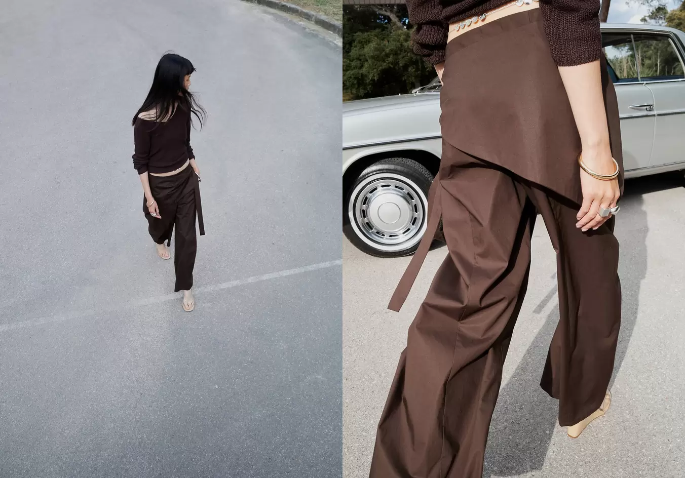 Straight-leg trousers with detachable scarf