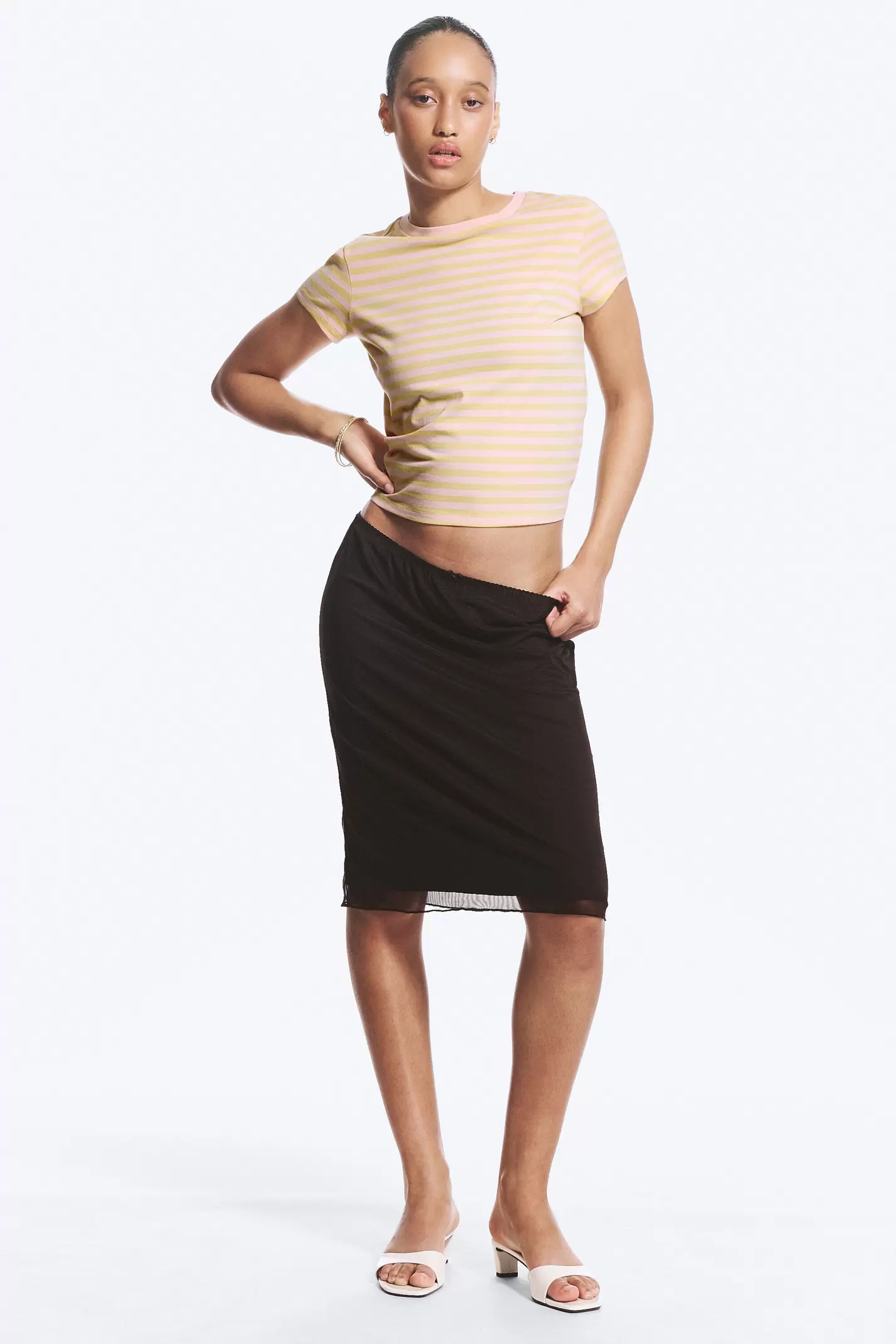LAYERED MESH MIDI SKIRT
