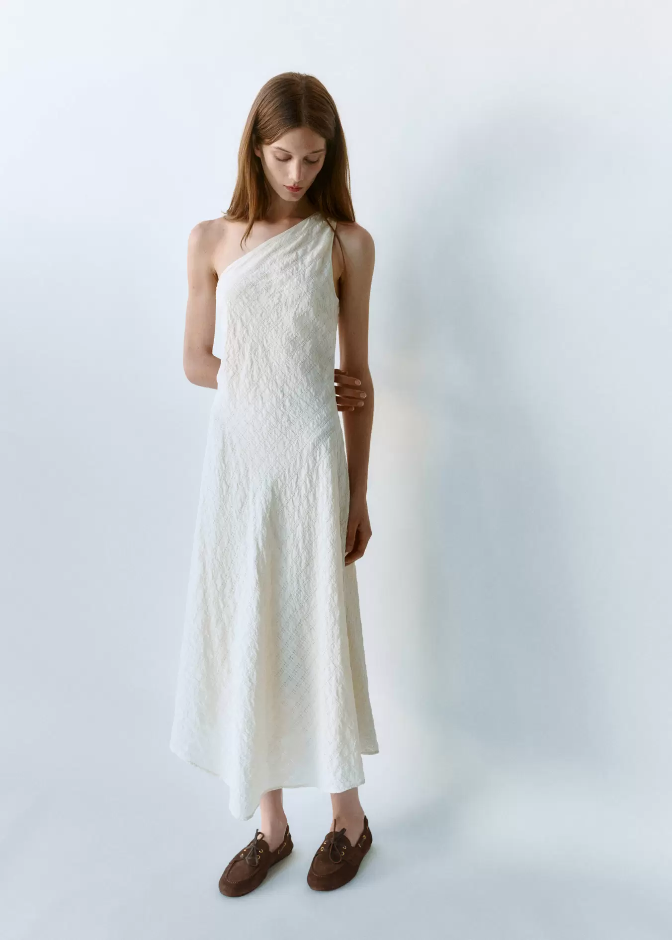 Textured check asymmetric dress