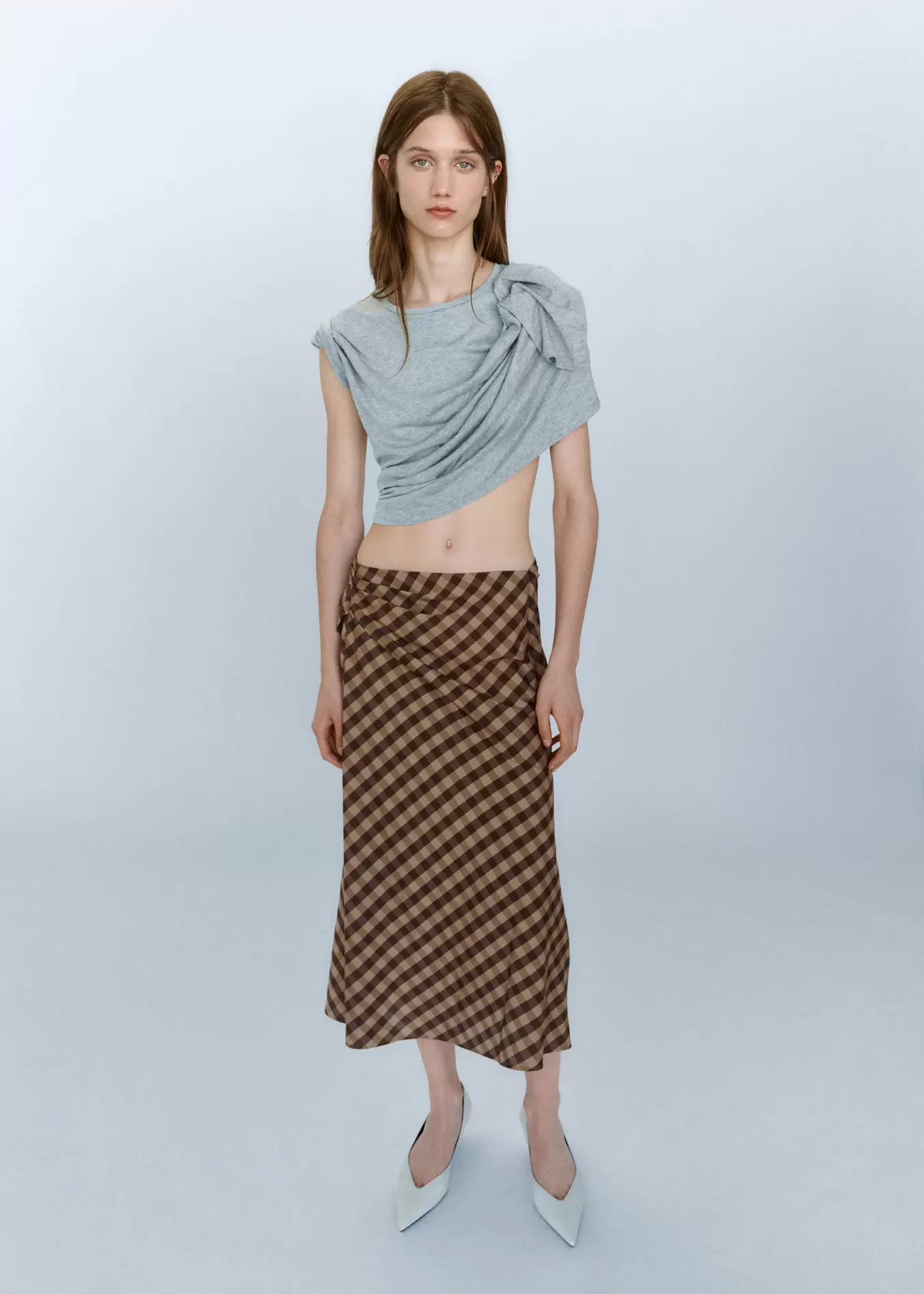 Gingham skirt with draped detail