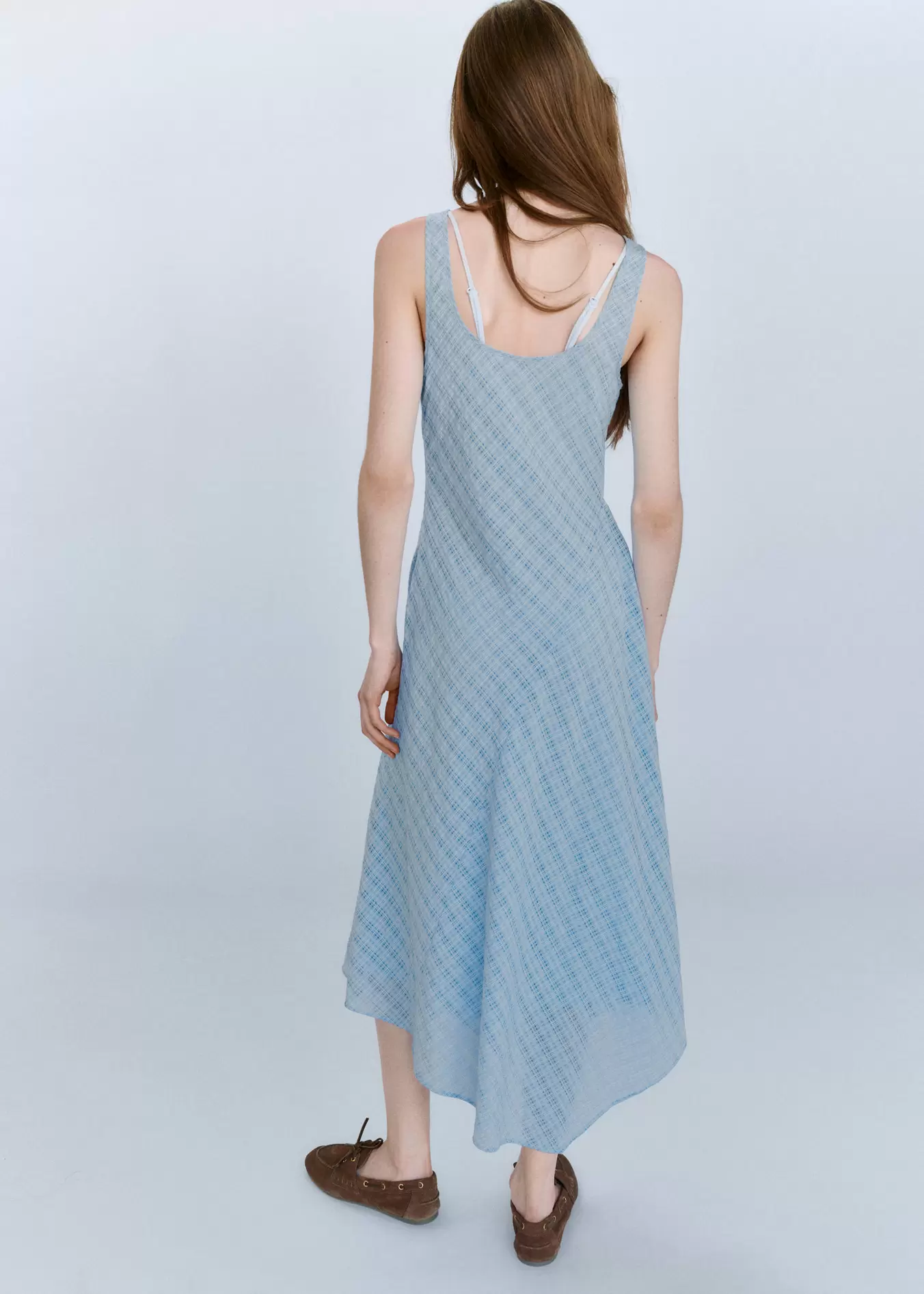 Asymmetric check hem dress