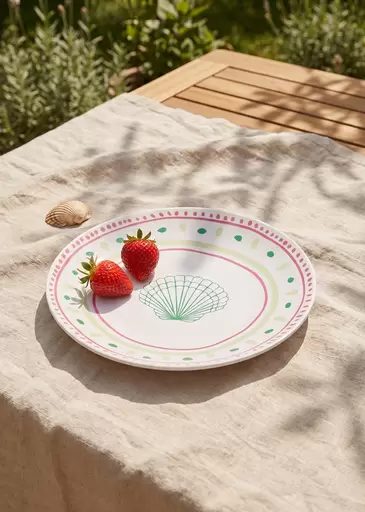 Ceramic plate with dots and seashell - 16 cm