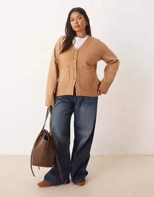 ASOS DESIGN Curve - Kiksefarvet boyfriend-cardigan med A-form og lommedetalje