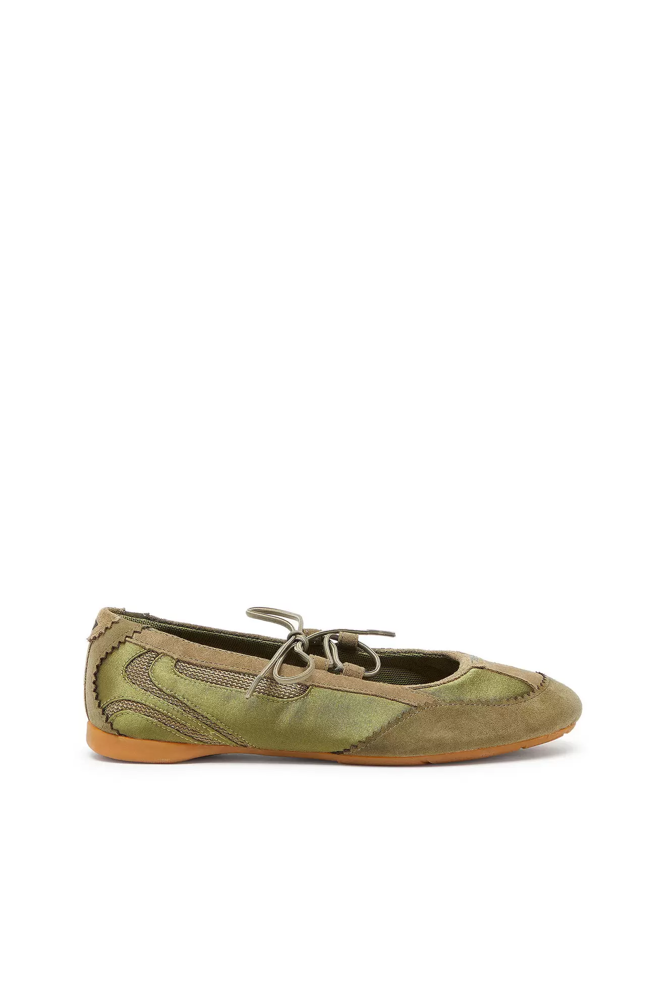 D-Mile - Lace-up ballerina flats in leather and mesh