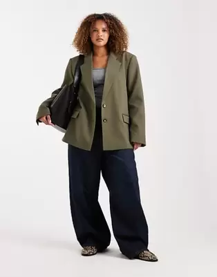 ASOS DESIGN Curve - Kakigrøn skræddersyet grandad-blazer