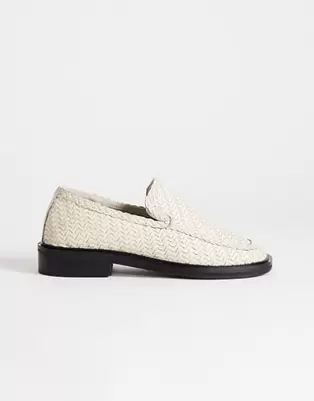 Topshop - Bali - Råhvide flade loafers i vævet læder